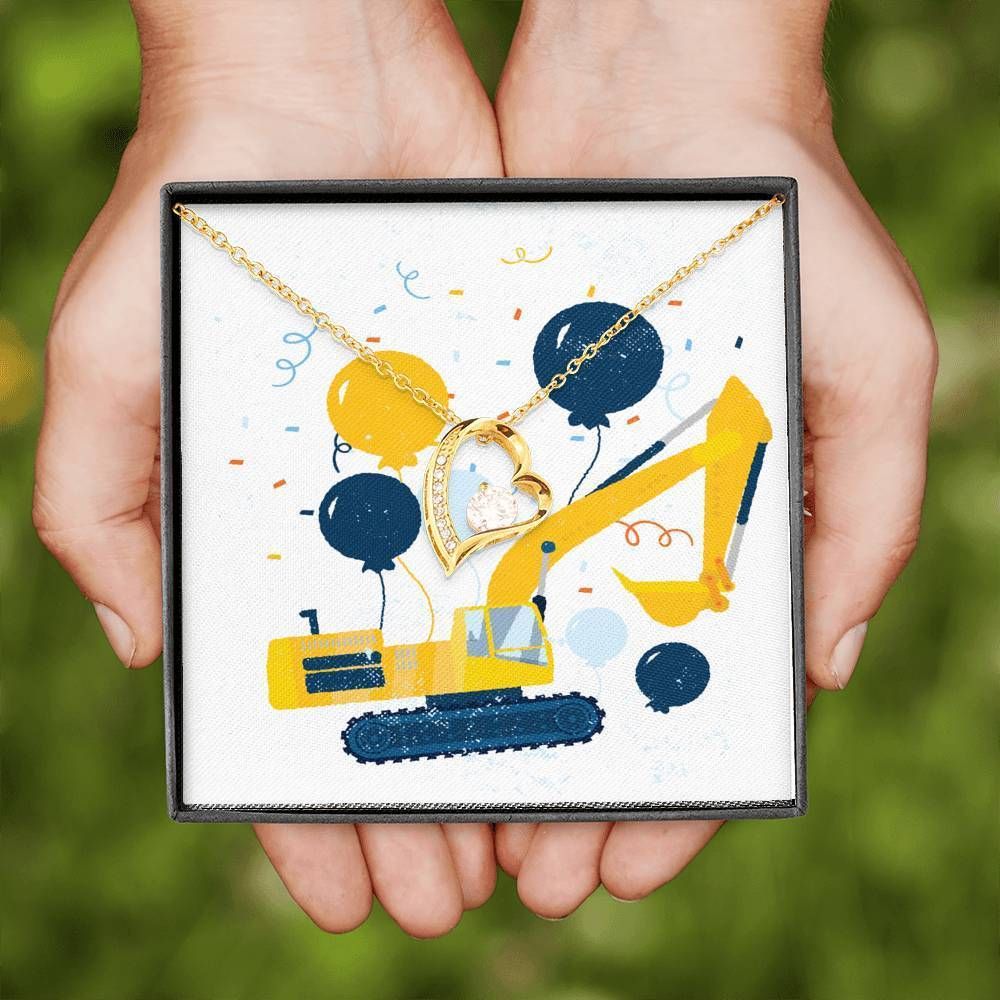 Blue And Yellow Birthday Bulldozer Forever Love Necklace