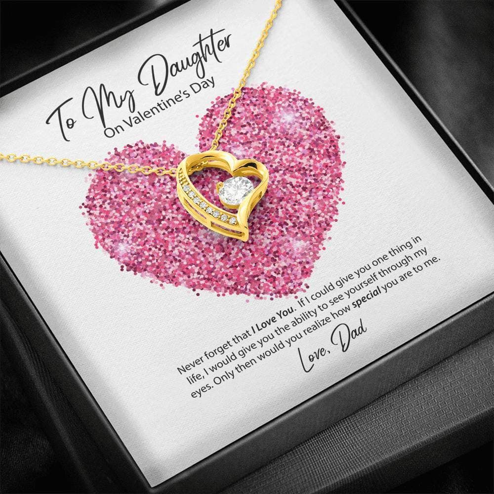 14K White Gold Forever Love Necklace Dad Gift For Daughter Pink Heart Love You