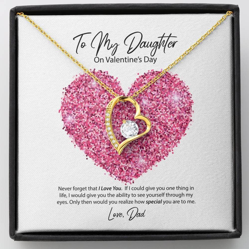 14K White Gold Forever Love Necklace Dad Gift For Daughter Pink Heart Love You