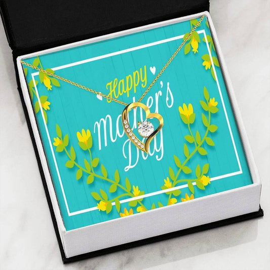 Happy Mother's Day Green Floral 18k Gold Forever Love Necklace