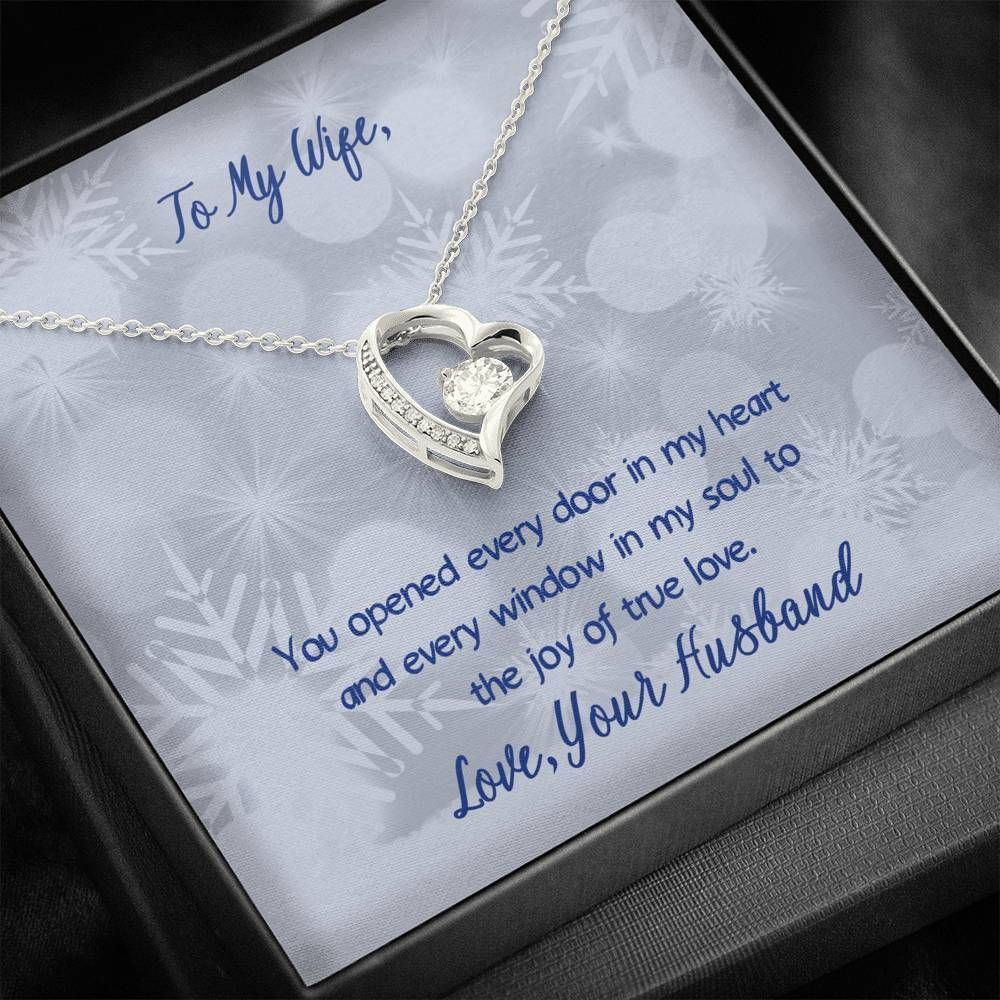 Gift For Wife You Opened The Doors To My Heart 14K White Gold Forever Love Necklace