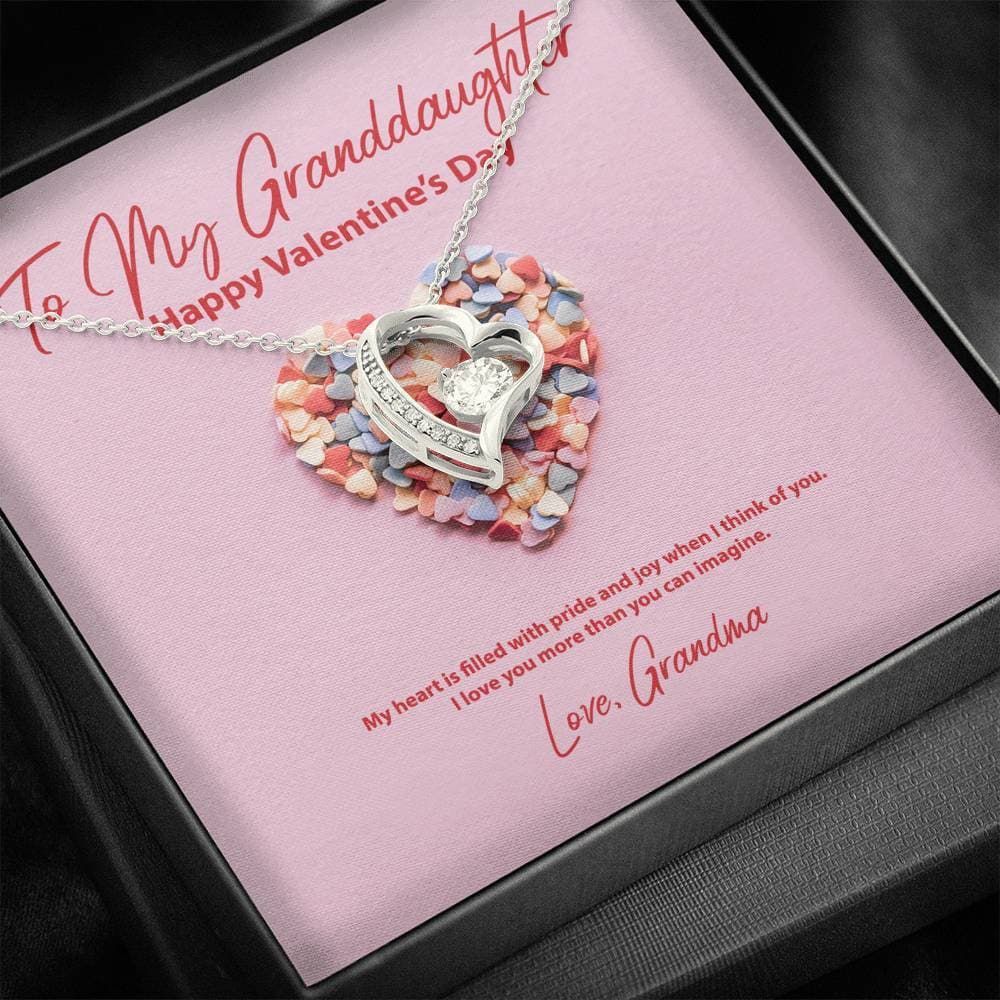 14K White Gold Forever Love Necklace Grandma Gift For Granddughter Colorful Heart Love You