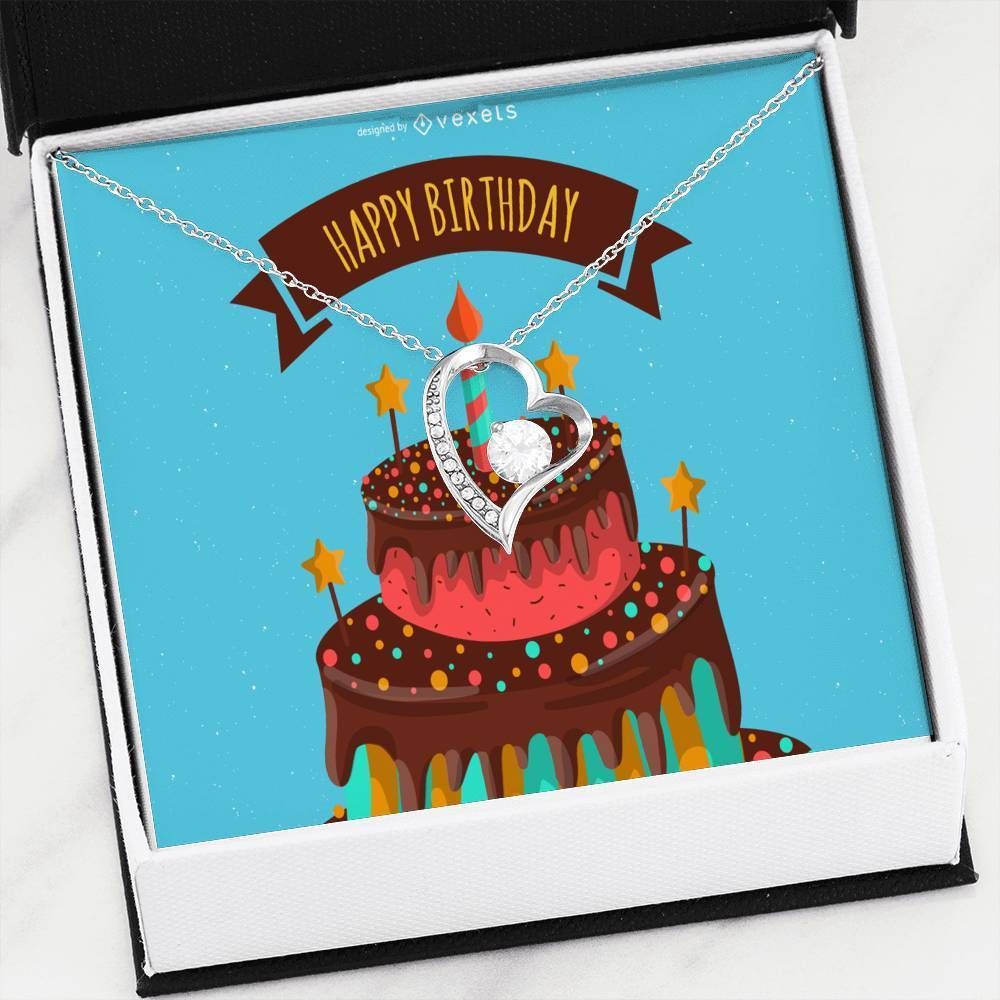 Happy Birthday Cake Design 18K Gold Forever Love Necklace