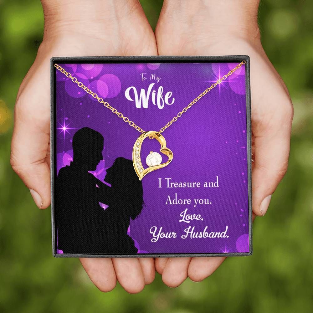 18K Gold Forever Love Necklace Gift For Wife I Treasure And Adore You Forever Love Necklace Forever Love Necklace