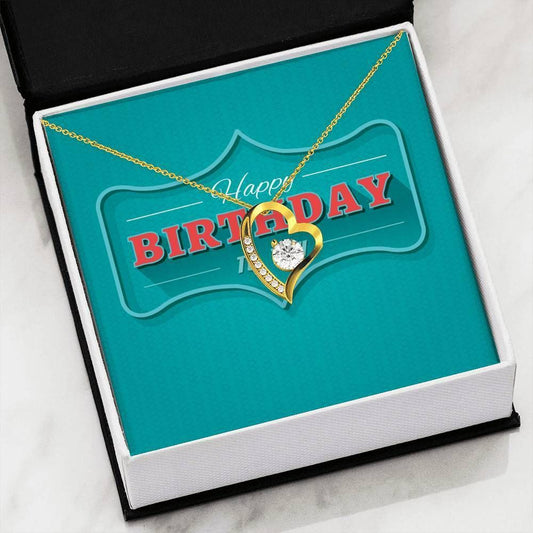 Happy Birthday Blue Background 18K Gold Forever Love Necklace Gift For Forever Love Necklace Forever Love Necklace