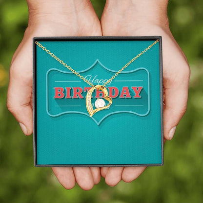 Happy Birthday Blue Background 18K Gold Forever Love Necklace Gift For Forever Love Necklace Forever Love Necklace