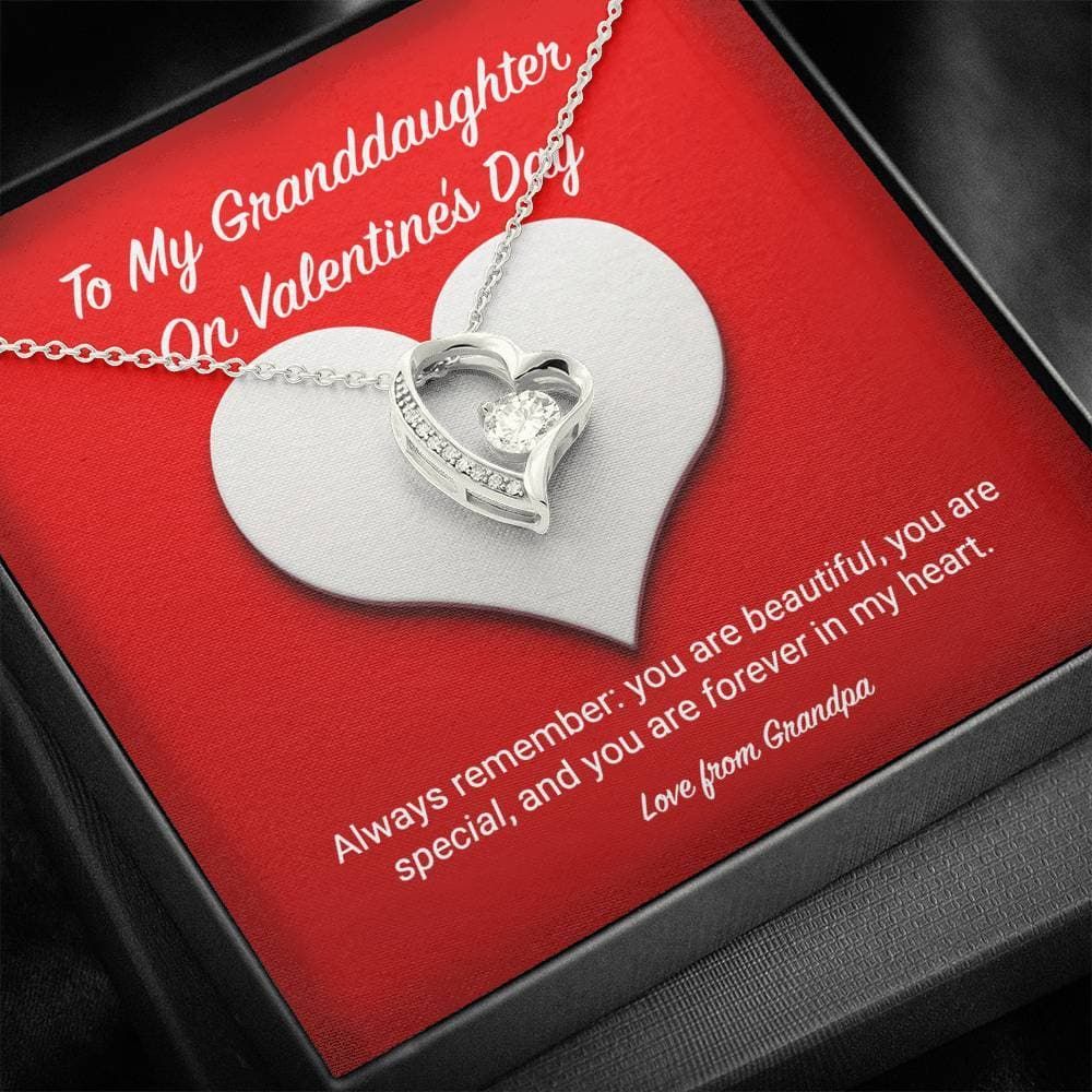 You Are Forever In My Heart Gift For Granddaughter 14K White Gold Forever Love Necklace