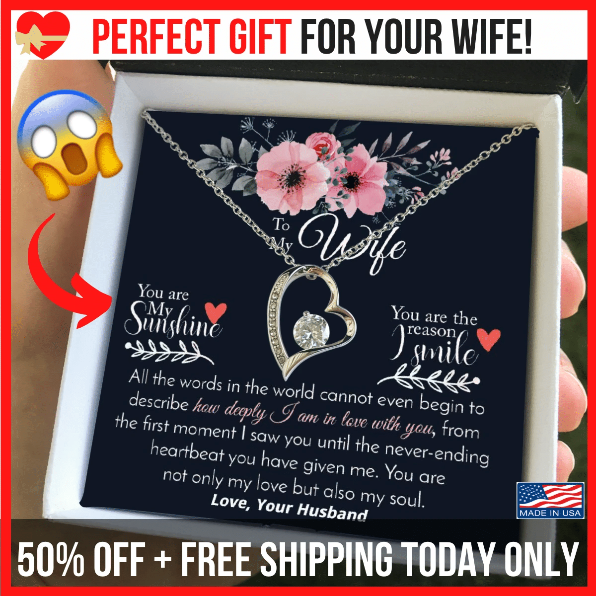 Perfect Gift For Wife Forever Love Necklace You Are My Sunshine