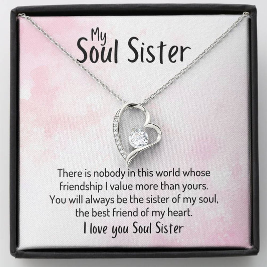 Watercolor Pink Message Card Gift For Soul Sister Forever Love Necklace