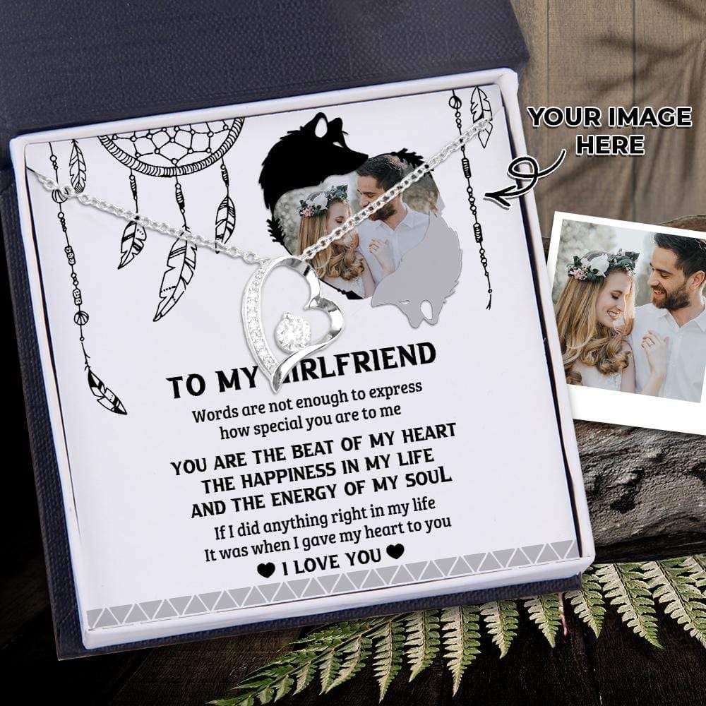 Gift For Girlfriend Forever Love Necklace Custom Photo Message Card Wolf Lovers