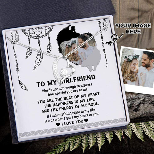 Gift For Girlfriend Forever Love Necklace Custom Photo Message Card Wolf Lovers