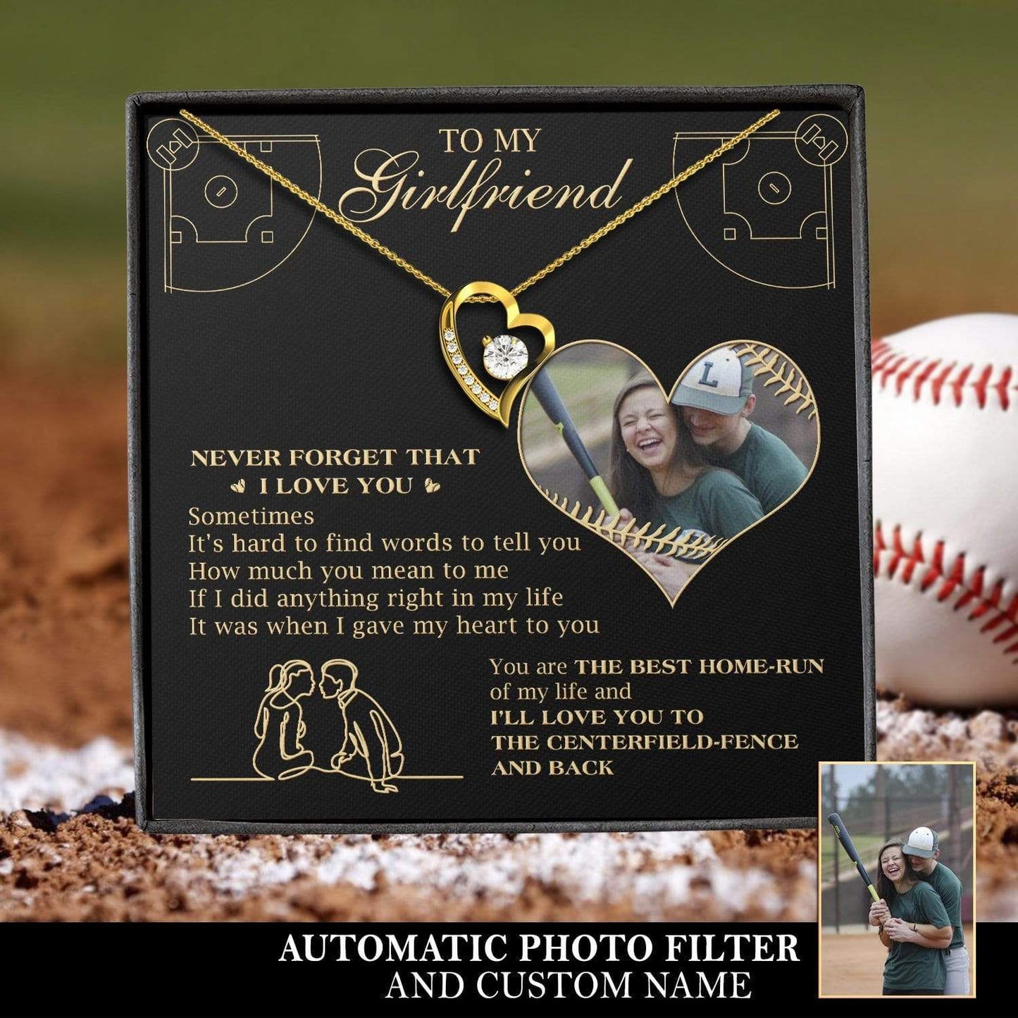 Baseball Forever Love Necklace Gift For Girlfriend Never Forget That I Love You Custom Name And Photo