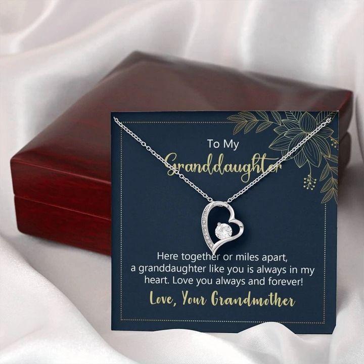 To My Granddaughter Here Together Or Miles Apart Forever Love Necklace