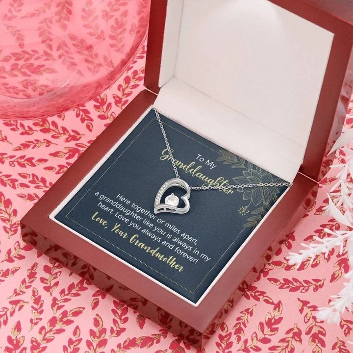 To My Granddaughter Here Together Or Miles Apart Forever Love Necklace