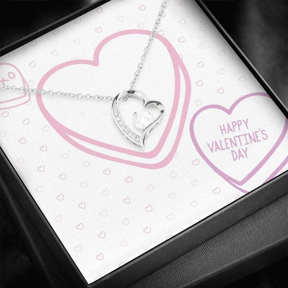 Valentine Gift For Her Lovely Pink Hearts Pattern Forever Love Necklace