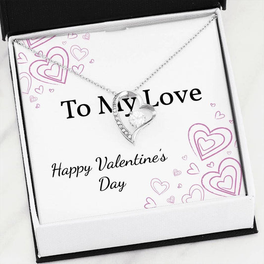 Valentine's Day Pink Heart Design Forever Love Necklace Gift For Wife With Message Card