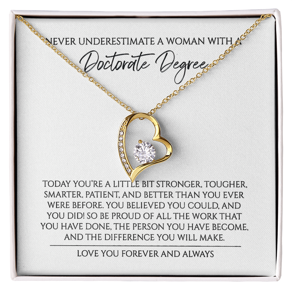 Never Underestimate A Woman With A Doctorate Degree Graduation Gift For Doctor Forever Love Necklace