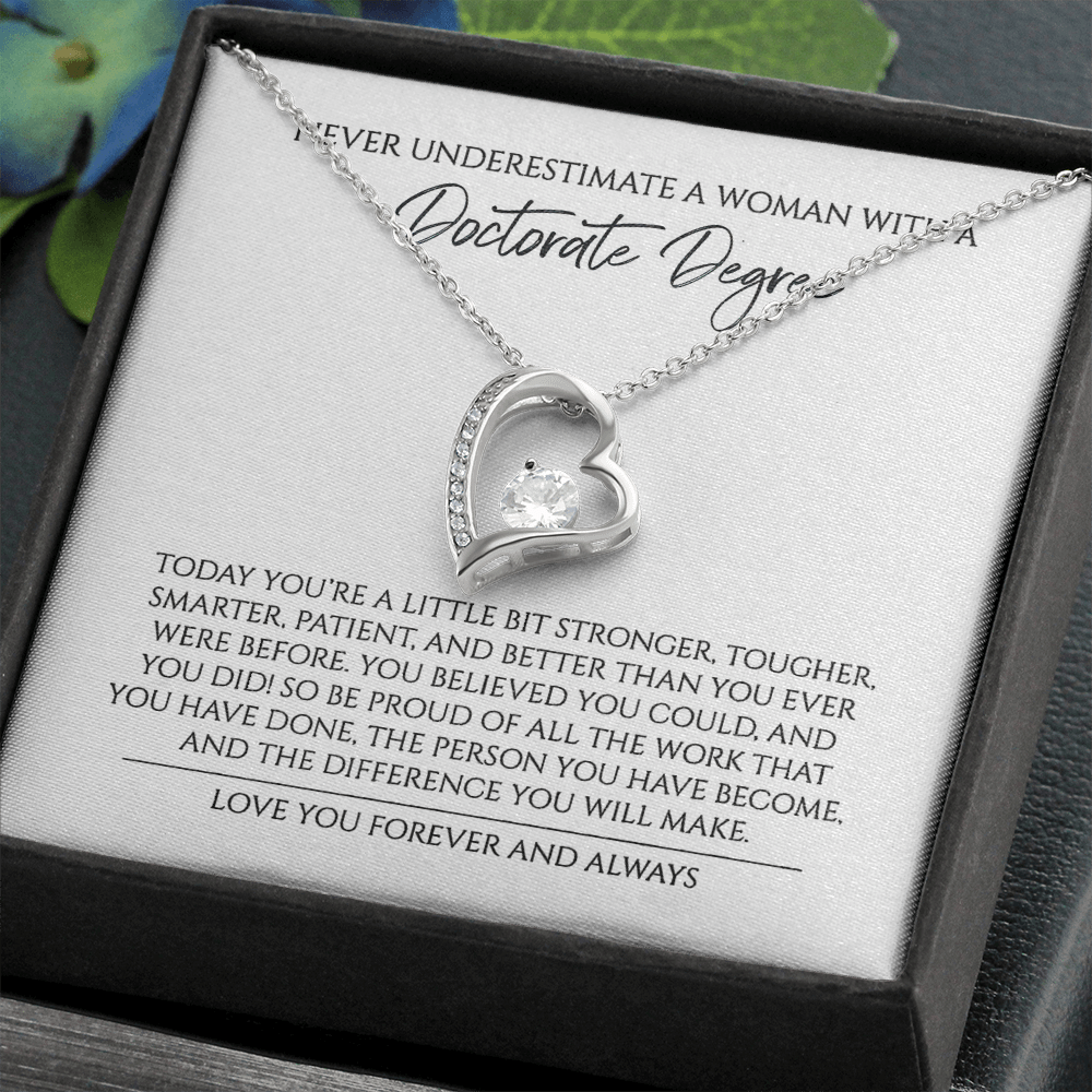 Never Underestimate A Woman With A Doctorate Degree Graduation Gift For Doctor Forever Love Necklace