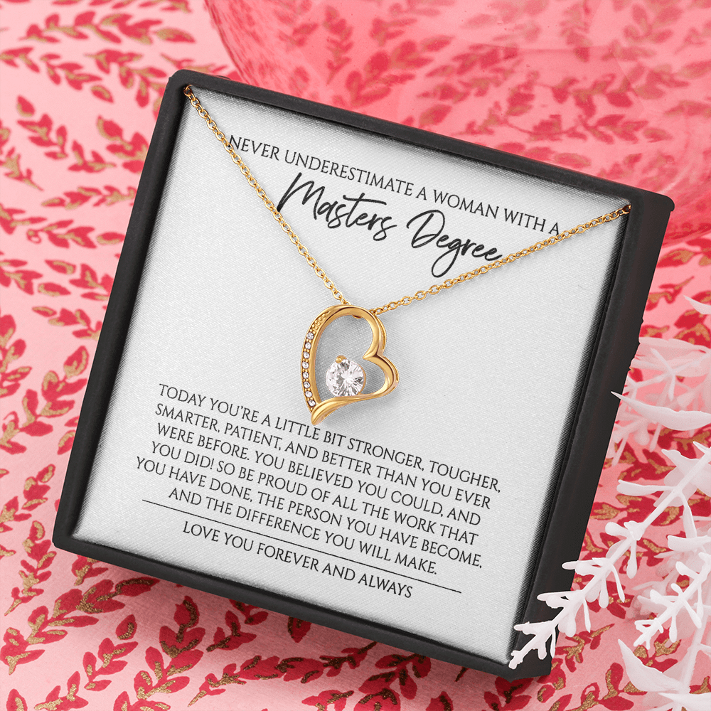 Never Underestimate A Woman With A Master Degree Graduation Gift For Master Forever Love Necklace