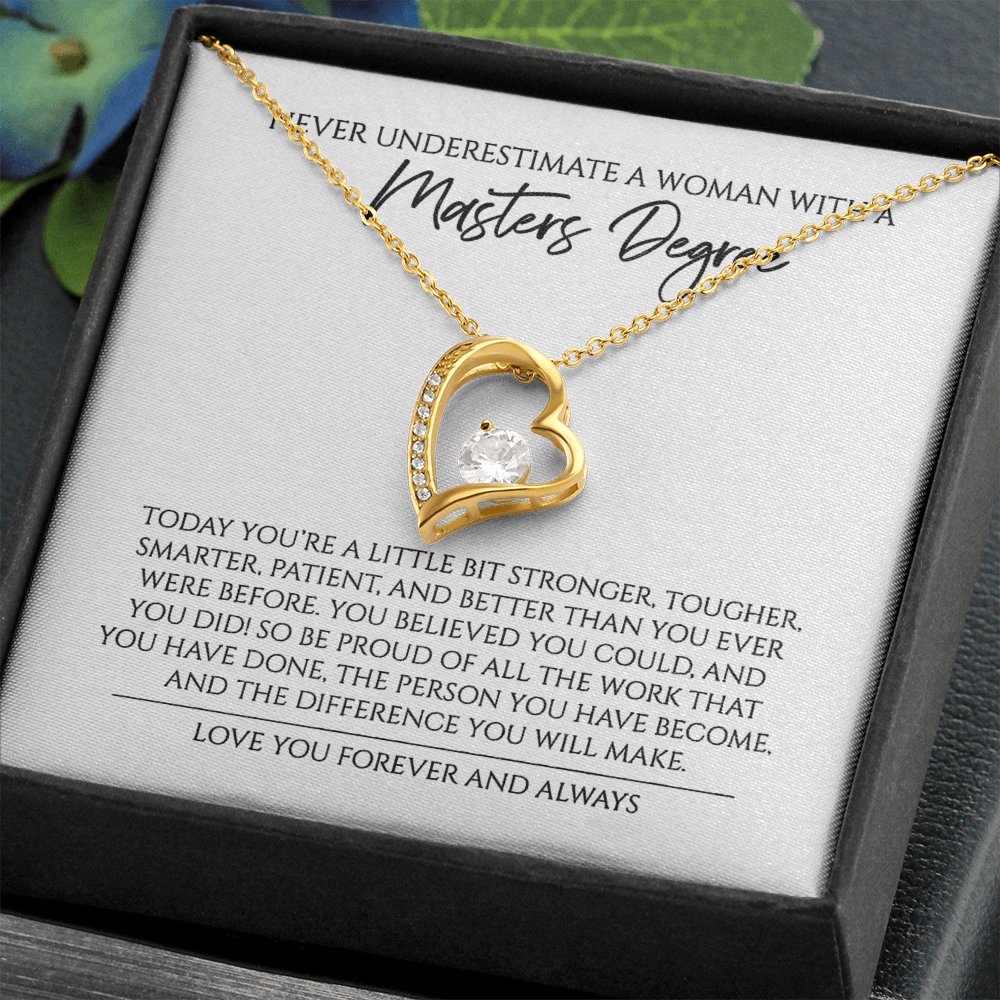 Never Underestimate A Woman With A Master Degree Graduation Gift For Master Forever Love Necklace