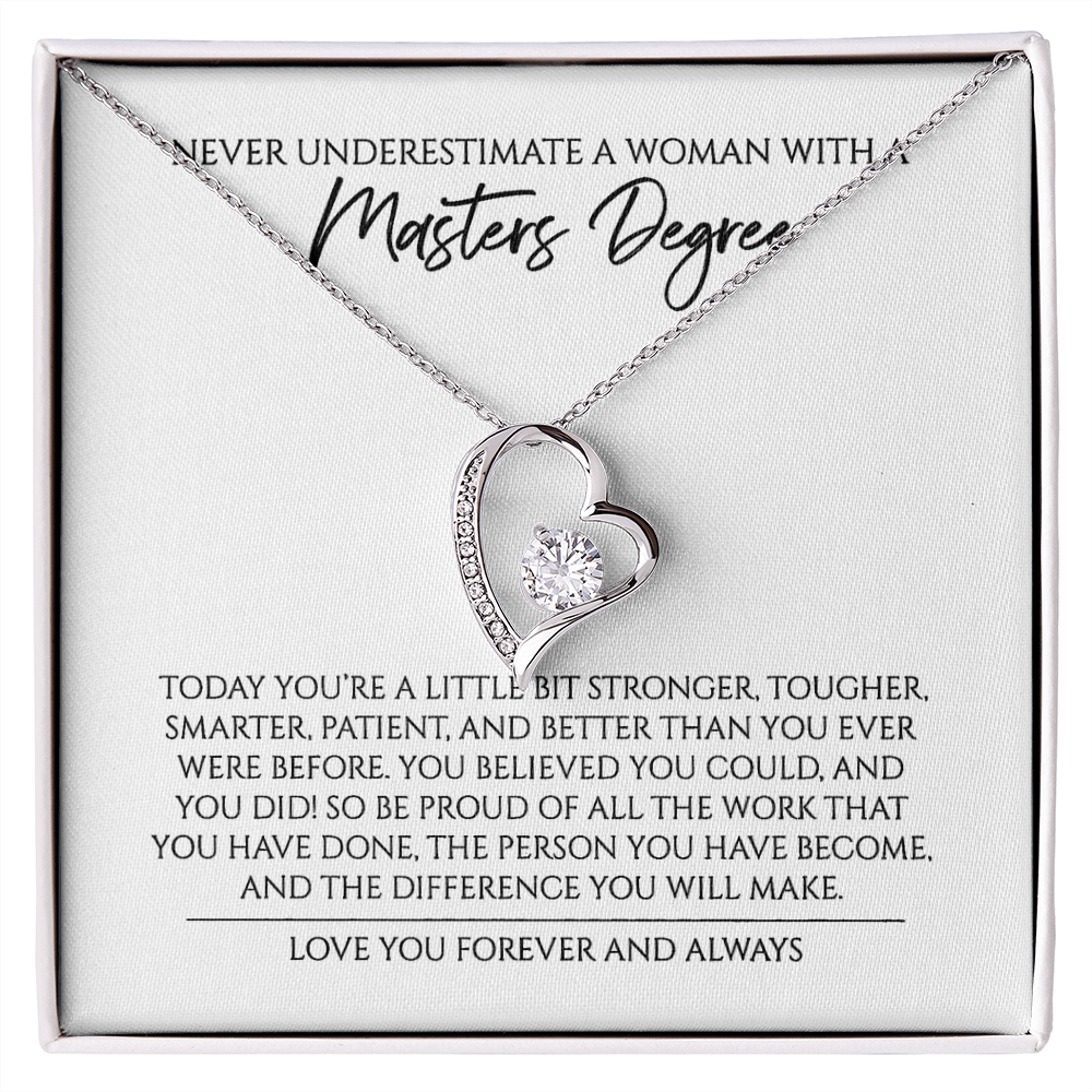 Never Underestimate A Woman With A Master Degree Graduation Gift For Master Forever Love Necklace